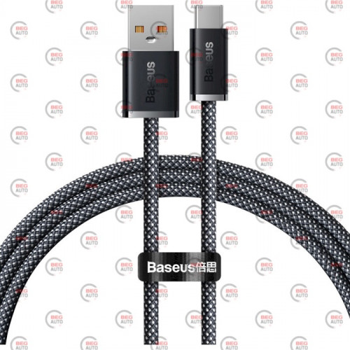 кабель для зарядки Baseus  USB - Type-C, 1м, серый, круглый тканевая оплетка QC передача данных 100W