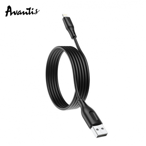 кабель для заряджання Avantis USB - iPhone, 2м, 2,4А чорний, круглий силіконове обплет. QC