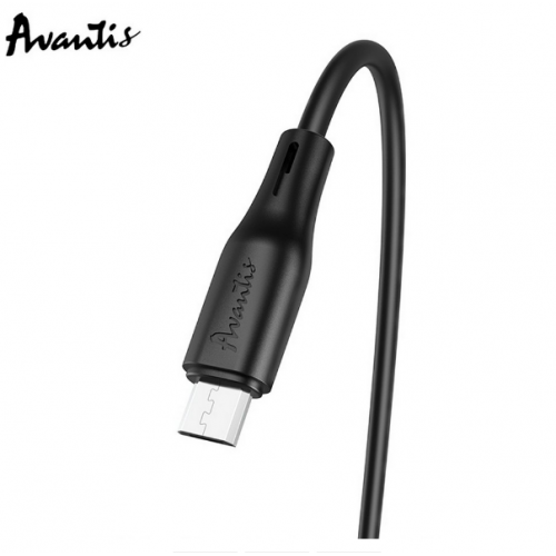 кабель для зарядки Avantis  USB - Micro USB,  2м, 2,4А черный, круглый силиконовая оплетка QC