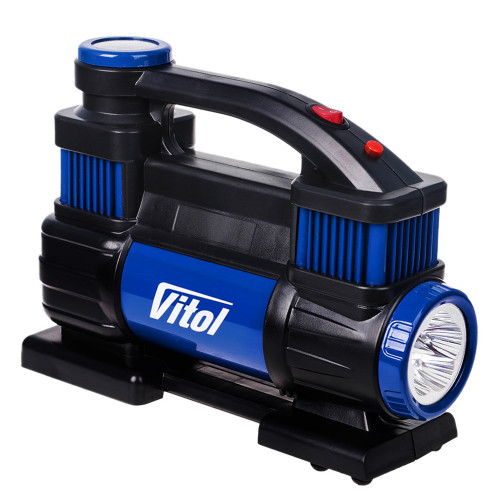 компресор 2 циліндра Vitol  300W/10атм/90л/25А/5м шланг спіраль/ліхтар/клеми