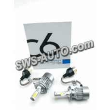 лампа LED H4 12V-24V C6 6000K CHIP COB (метал. корпус) радіатор з вентилятором