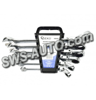 набір ключів ріжково-накидних з тріскачкою  8-19 мм  6 шт (планшет) CrV  шарнірні