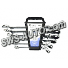 набір ключів ріжково-накидних з тріскачкою  8-19 мм  6 шт (планшет) CrV  шарнірні