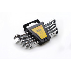 набор ключей  рожково-накидных с трещеткой 10-17 мм  5 шт (планшет) CrV