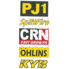 наклейка на мопед, мотоцикл "Pj1, Splitfire, Crn, Ohlins, Kyb" контурная порезка (2шт)