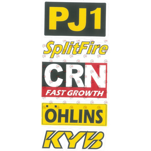 наклейка на мопед, мотоцикл "Pj1, Splitfire, Crn, Ohlins, Kyb" контурная порезка (2шт)