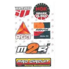 наклейка на мопед, мотоцикл "White Bros, NGK, RG3, Repsol, M2R, Pro Circuit" контурная порезка (2шт)