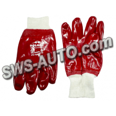 рукавиці для важких робіт D-RESIST бавовна з повним ПВХ покрит., розмір 10, червоні, в'яз. манж