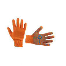 рукавиці трикотажні із ПВХ покрит.,  7 клас, розмір 10, помаранчеві, синя крапка + лого