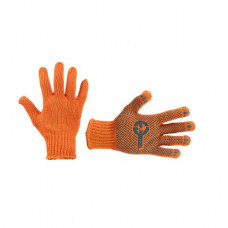 рукавиці трикотажні із ПВХ покрит.,  7 клас, розмір 10, помаранчеві, чорна крапка + лого