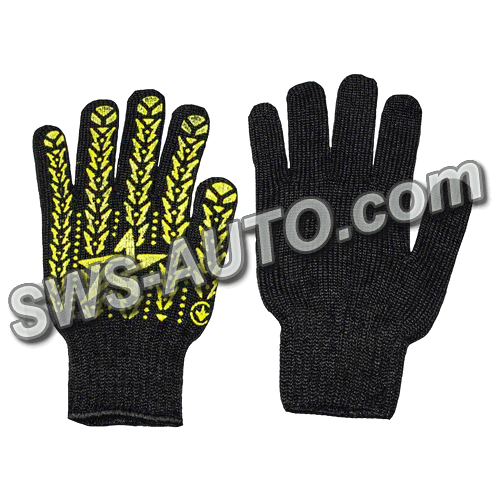 рукавиці трикотажні із ПВХ покрит.,  7 клас  ЗІРКА  розмір 10, чорні, жовта крапка