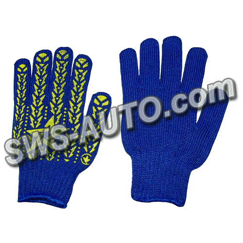 рукавиці трикотажні із ПВХ покрит.,  7 клас  ЗІРКА  розмір 10, сині, жовта крапка