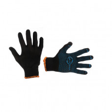перчатки трикотаж. с ПВХ покрыт., 10 класс  Intertool  размер 10, черные, синяя точка, нейлон