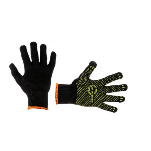 рукавиці трикотажні із ПВХ покрит.,  7 клас, розмір 10, чорні, жовта крапка + лого