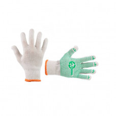 рукавиці трикотажні із ПВХ покрит.,  7 клас, розмір 10, білі, зелена крапка + лого