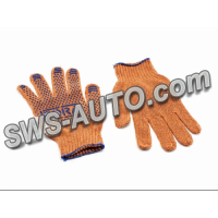 рукавиці трикотажні із ПВХ покрит.,  7 клас, розмір 10, помаранчеві, синя крапка + лого