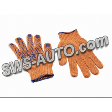 рукавиці трикотажні із ПВХ покрит.,  7 клас, розмір 10, помаранчеві, синя крапка + лого