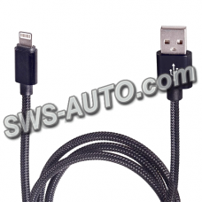 кабель для зарядки Pulso  USB - iPhone,  1м  черный, круглый каучуковая оплетка