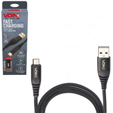 кабель для зарядки Voin  USB - Micro USB,  1м, 3.0А  черный, круглый кауч. оплетка, позолоч. разъе