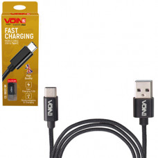 кабель для заряджання Voin  USB - Type-C,  1м, 3.0А  чорний, круглий кауч. обплетення