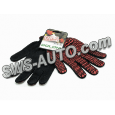рукавиці трикотажні із ПВХ покрит.,  7 клас  СТАНДАРТ  розмір 12, чорні, червона крапка + малюнок