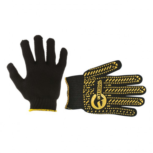 перчатки трикотаж. с ПВХ покрыт.,  7 класс  Intertool  размер 10, черные, желтый рисунок (62гр)