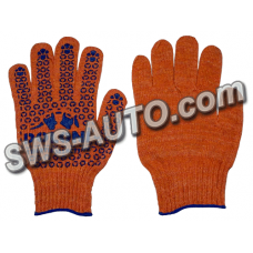 рукавиці трикотажні із ПВХ покрит., 10 клас  УНІВЕРСАЛ  розмір 10, помаранчеві, синя крапка + лого