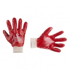 перчатки маслобензостойкие Intertool хлопок с полным ПВХ покрыт., размер 10, красные, вяз. манж
