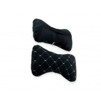 подушки для шеи на подголовник (2шт) 250х170мм, алькантара, черные, белый ромб