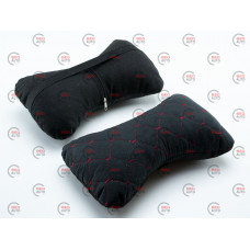 подушки для шиї на підголівник (2шт) 250х170мм, алькантара, чорні, червоний ромб