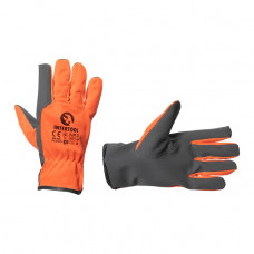 рукавиці  25см шкіра долоня + флуоресцентна тканина, помаранчево-білі Intertool