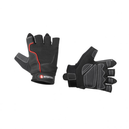 перчатки без пальцев, эко кожа "amara", размер 10, защитные вставки, фиксация ремешком, чорные