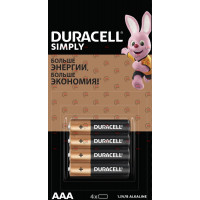 батарейка  AAА  щелочная 1.5V минипальчик Duracell Simply Alkaline 4шт блист.  Бельгия