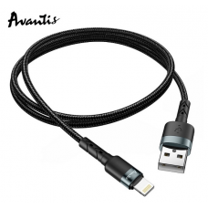 кабель для заряджання Avantis  USB - iPhone,  1м, 2.0А  чорний, круглий тканинне обплет.