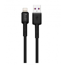 кабель для зарядки Avantis  USB - iPhone,  1м, 2.0А  черный, круглый силиконовая оплетка QC+DT