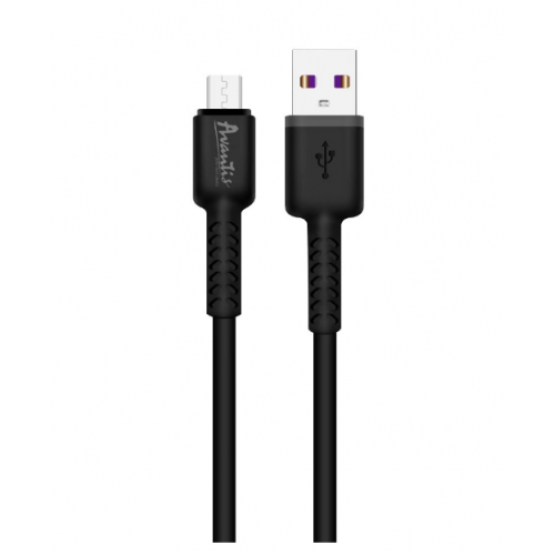 кабель для заряджання Avantis  USB - Micro USB,  1м, 3.0А  чорний, круглий силіконове обплет. QC+DT