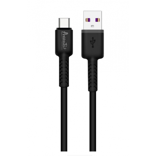кабель для заряджання Avantis  USB - Type-C,  1м, 3.0А  чорний, круглий силіконове обплет. QC+DT