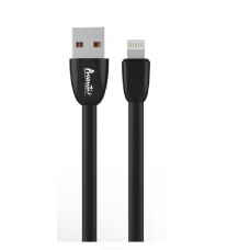 кабель для зарядки Avantis  USB - iPhone,  1м, 2.0А  черный, плоский силиконовая оплетка Plane