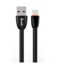 кабель для зарядки Avantis  USB - Micro USB,  1м, 3.0А  черный, плоский силиконовая оплетка Plane