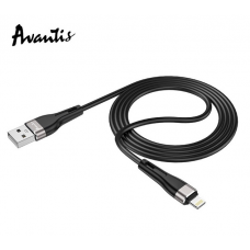 кабель для заряджання Avantis  USB - iPhone,  1м, 2.4А  чорний, круглий силіконове обплет.