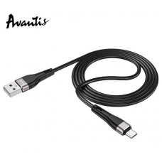 кабель для заряджання Avantis  USB - Micro USB,  1м, 2.4А  чорний, круглий силіконове обплет.
