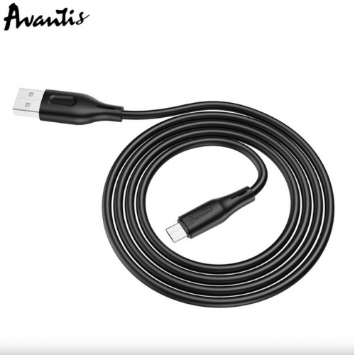 кабель для заряджання Avantis  USB - Micro USB,  1м,  чорний, круглий силіконове обплет.