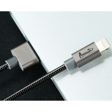 кабель для заряджання Avantis  USB - iPhone,  1м, 2.0А  срібний, круглий, металевий  QC