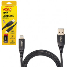 кабель для заряджання Voin  USB - iPhone,  2м, 3.0А  чорний, круглий, каучукове обплет. позолоч. роз