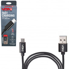 кабель для заряджання Voin  USB - Micro USB,  1м, 3.0А  чорний, круглий каучукове обплет.