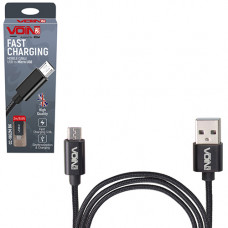 кабель для заряджання Voin  USB - Micro USB,  2м, 3.0А  чорний, круглий каучукове обплет.