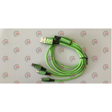 кабель для зарядки Armer  USB - Micro USB,  iPhone, Type-C  1м, зеленый, круглый, ткан. оплетка