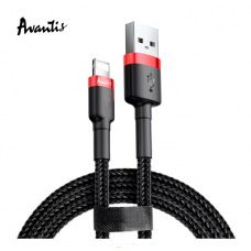 кабель для зарядки Avantis  USB - iPhone,  2м, 2.4А  черный, круглый тканевая оплетка