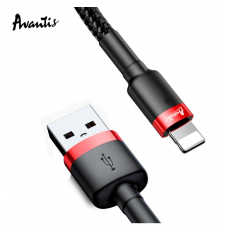 кабель для заряджання Avantis  USB - iPhone,  1м, 2.4А  чорний, круглий тканинне обплет.
