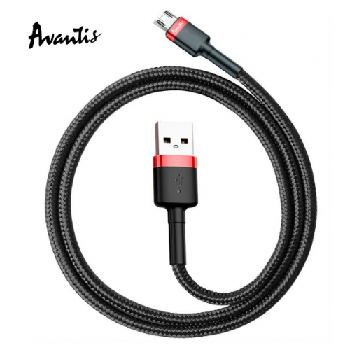 кабель для зарядки Avantis  USB - Micro USB,  2м, 3.0А  черный, круглый тканевая оплетка